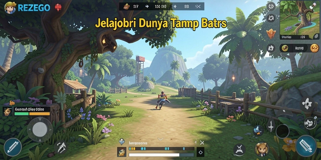 Screenshot gameplay <strong>REZEGO</strong> menunjukkan dunia terbuka yang luas dan menakjubkan.