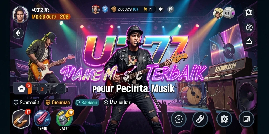 Tampilan gameplay menarik dalam UT77 dengan berbagai alat musik.